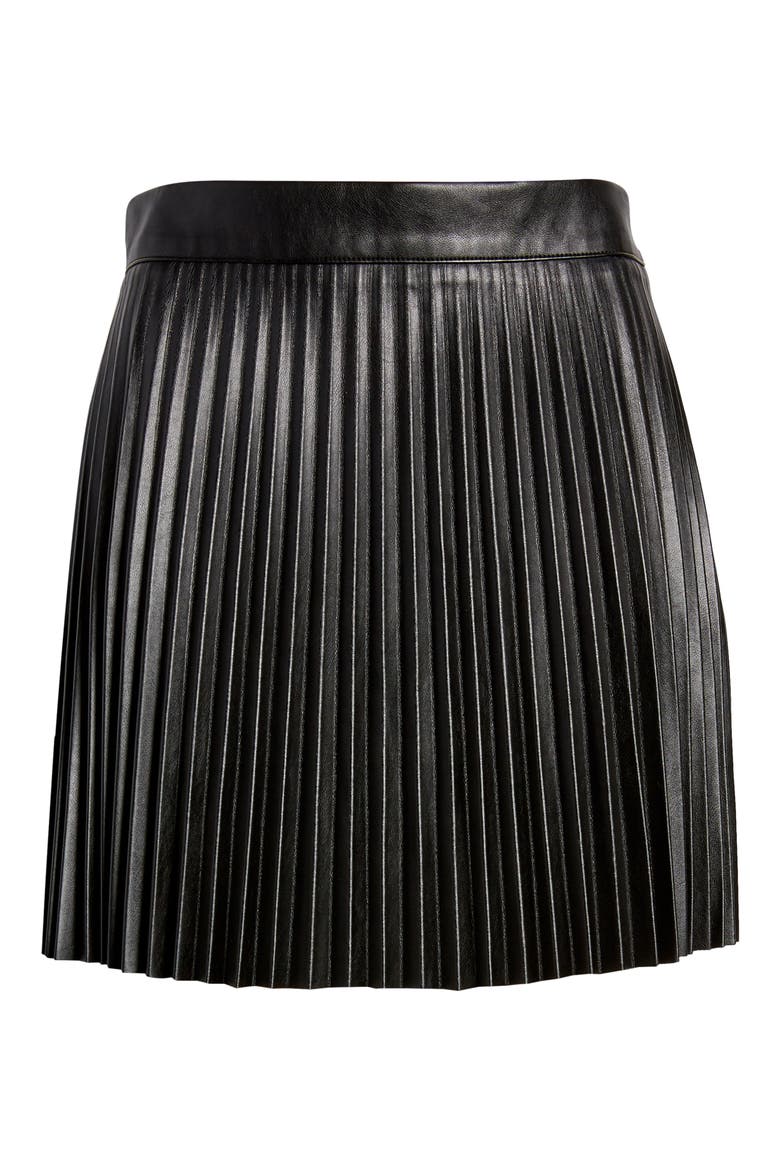Better Luck Next Time Pleated Faux Leather Miniskirt, Alternate, color, BLACK