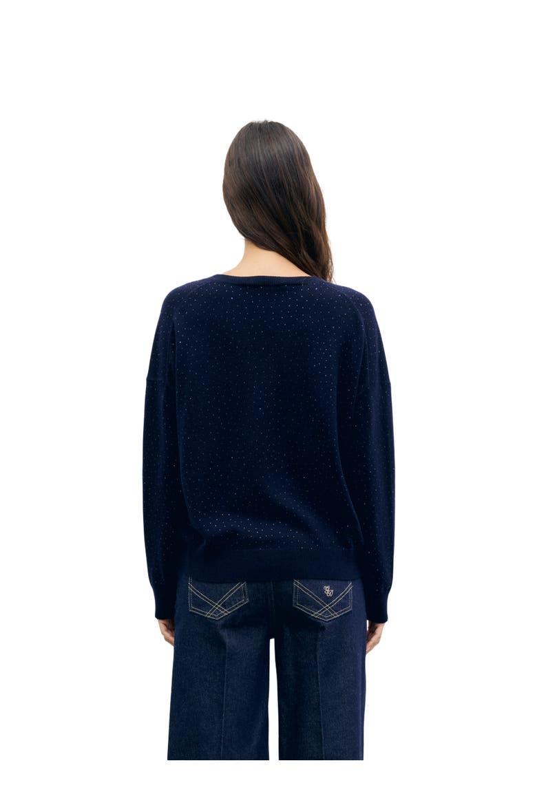 Reda V-Neck Rhinestone Jumper, Alternate, color, Navy Blue