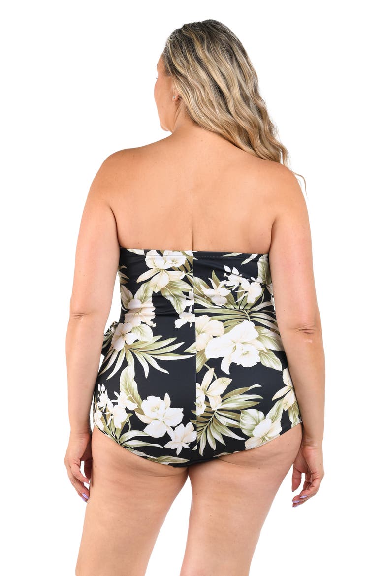 Greenery Spa Bandeau One-Piece Swimsuit, Alternate, color, BLACK