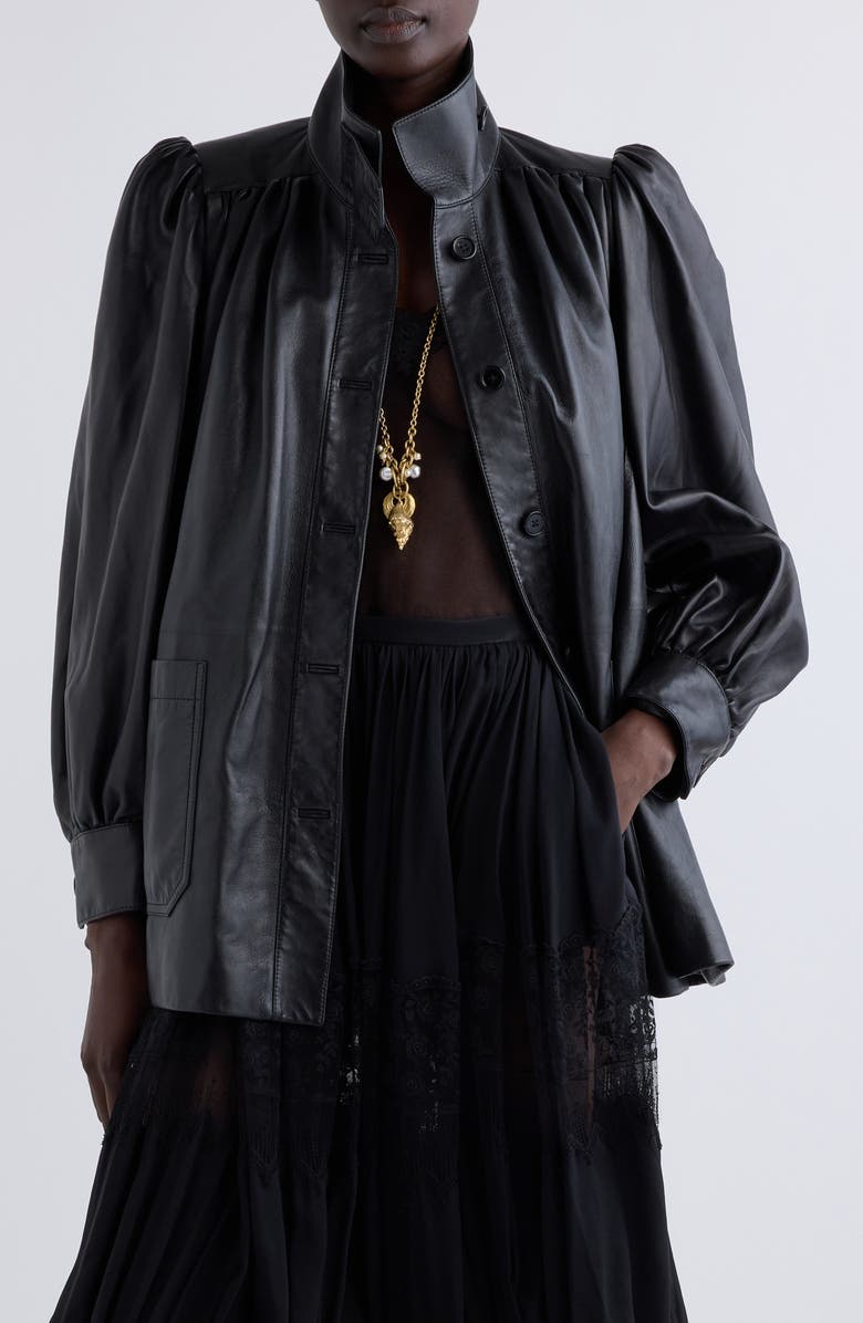 Chloé Puff Shoulder Leather Coat, Main, color, Black