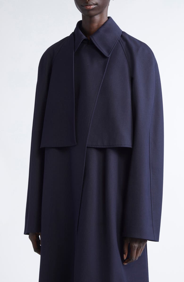 FFORME Lennox Belted Pleated Trench Coat with Detachable Sleeves, Alternate, color, Navy