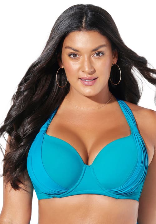 Swimsuits For All Bra Sized Drape Front Underwire Bikini Top In Blue