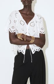 MANGO Openwork Embroidered Cotton Button-Up Top
