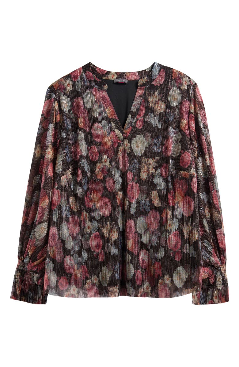 Vince Camuto Metallic Floral Plissé Top, Alternate, color, Rich Black