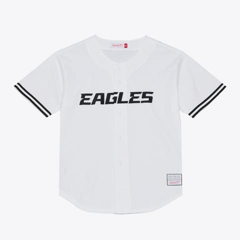 Men's Mitchell & Ness White Philadelphia Eagles Monochrome Mesh Full-Button Baseball Jersey