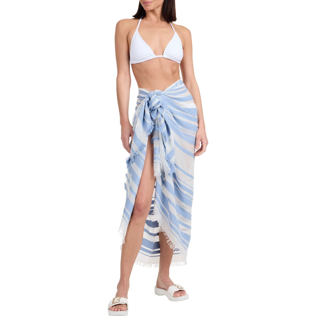 Vince Stripe Fringe Trim Scarf In Sky/white