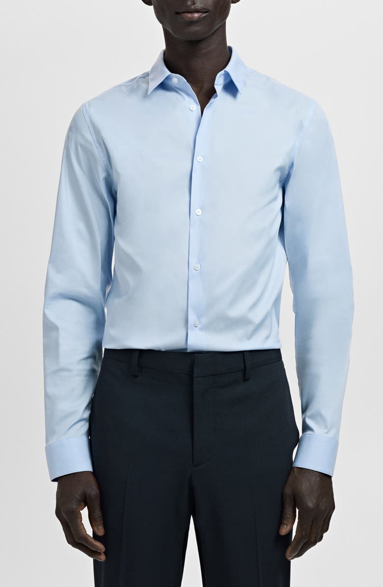 MANGO Slim Fit Stripe Cotton Button-Up Shirt, Main, color, Sky Blue