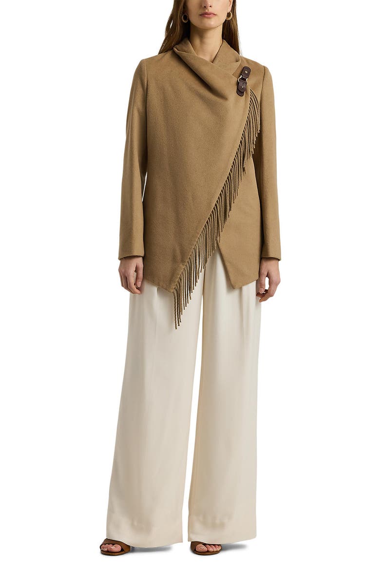 Buckled Asymmetric Wool Blend Jacket, Alternate, color, CAMEL