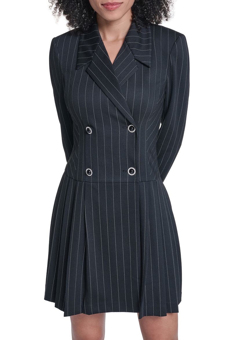 Pinstripe Long Sleeve Blazer Minidress, Alternate, color, BLACK/ SOFT WHITE