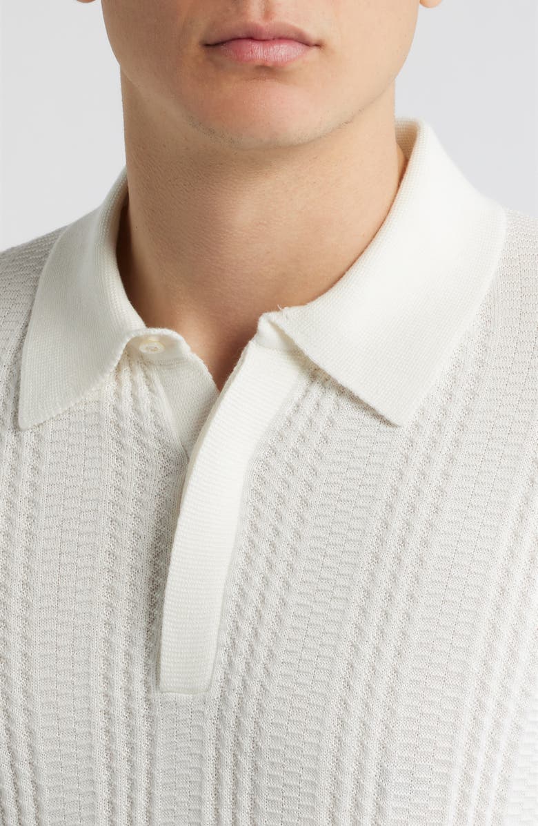 Canali Ribbed Cotton Blend Polo Sweater, Alternate, color, White