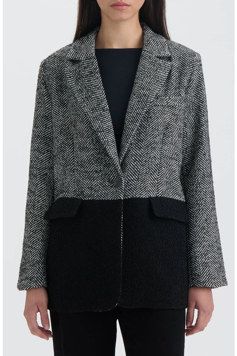 Tweed Colorblock Blazer, Main, color, BLACK HERRINGBONE