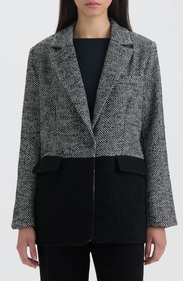 NVLT Tweed Colorblock Blazer, Main, color, Black Herringbone