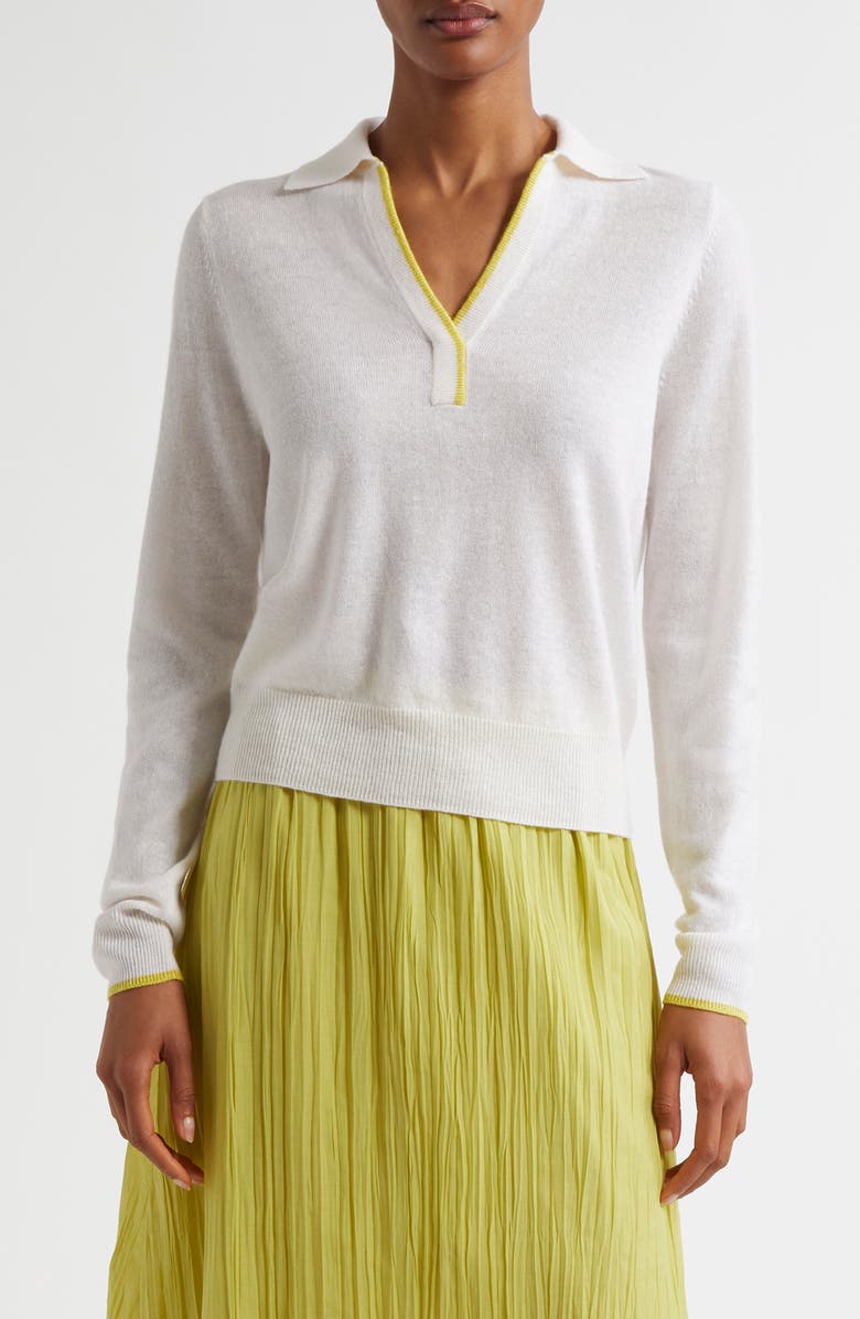 MARGARET O'LEARY Long Sleeve Cashmere & Linen Polo Sweater, Main, color, 