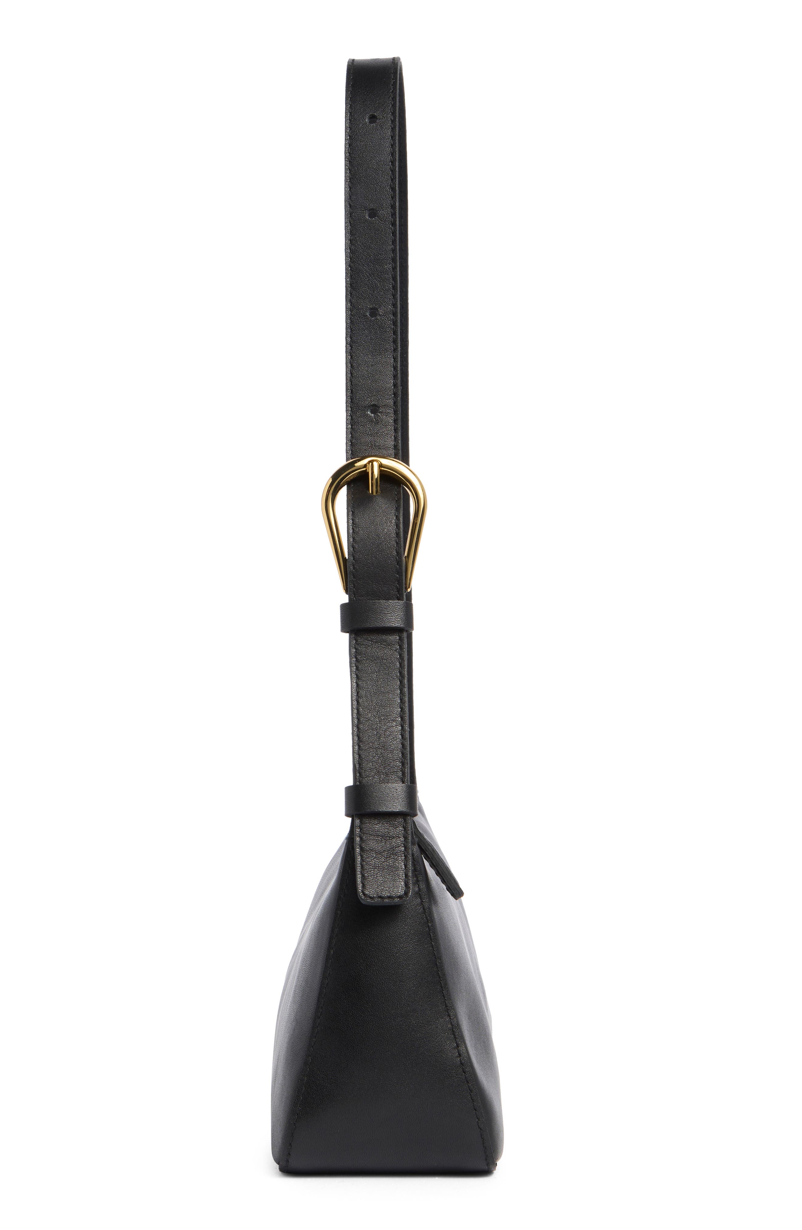 Madewell The Sculptural Buckle Leather Shoulder Bag, Alternate, color, True Black