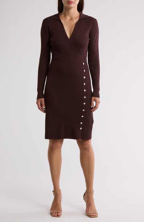 Nanette Lepore Long Sleeve Faux Wrap Sweater Dress