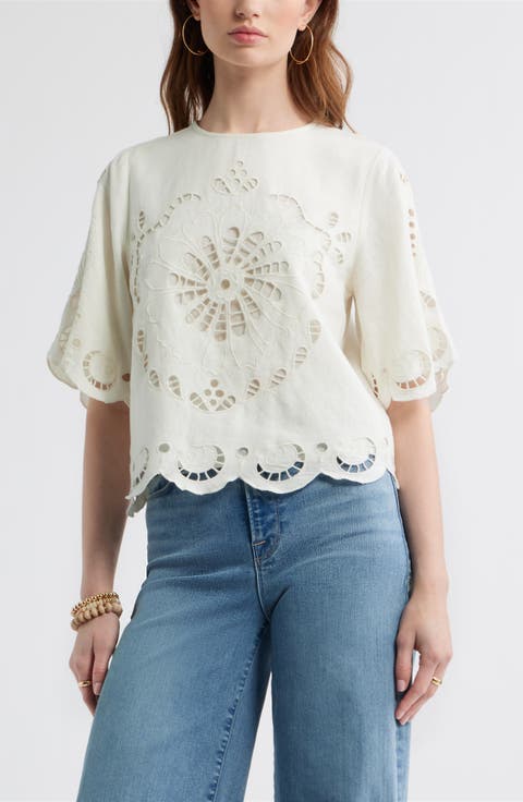 Eyelet Cotton Blend Top
