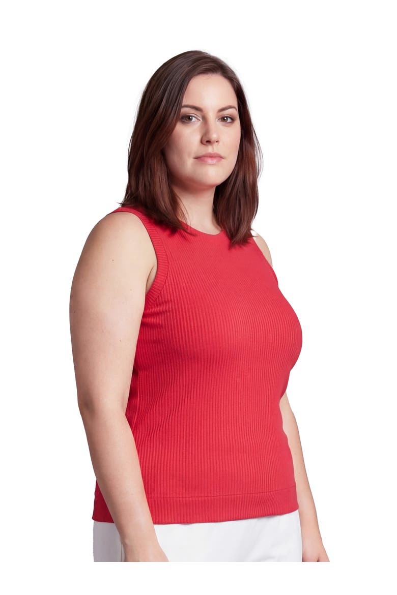 Curvy Basic Ribbed Knit Round Neck Sleeveless Tank Top, Alternate, color, Fuchsia