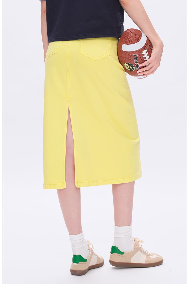Slit Hem Denim Midi Skirt, Alternate, color, LEMON