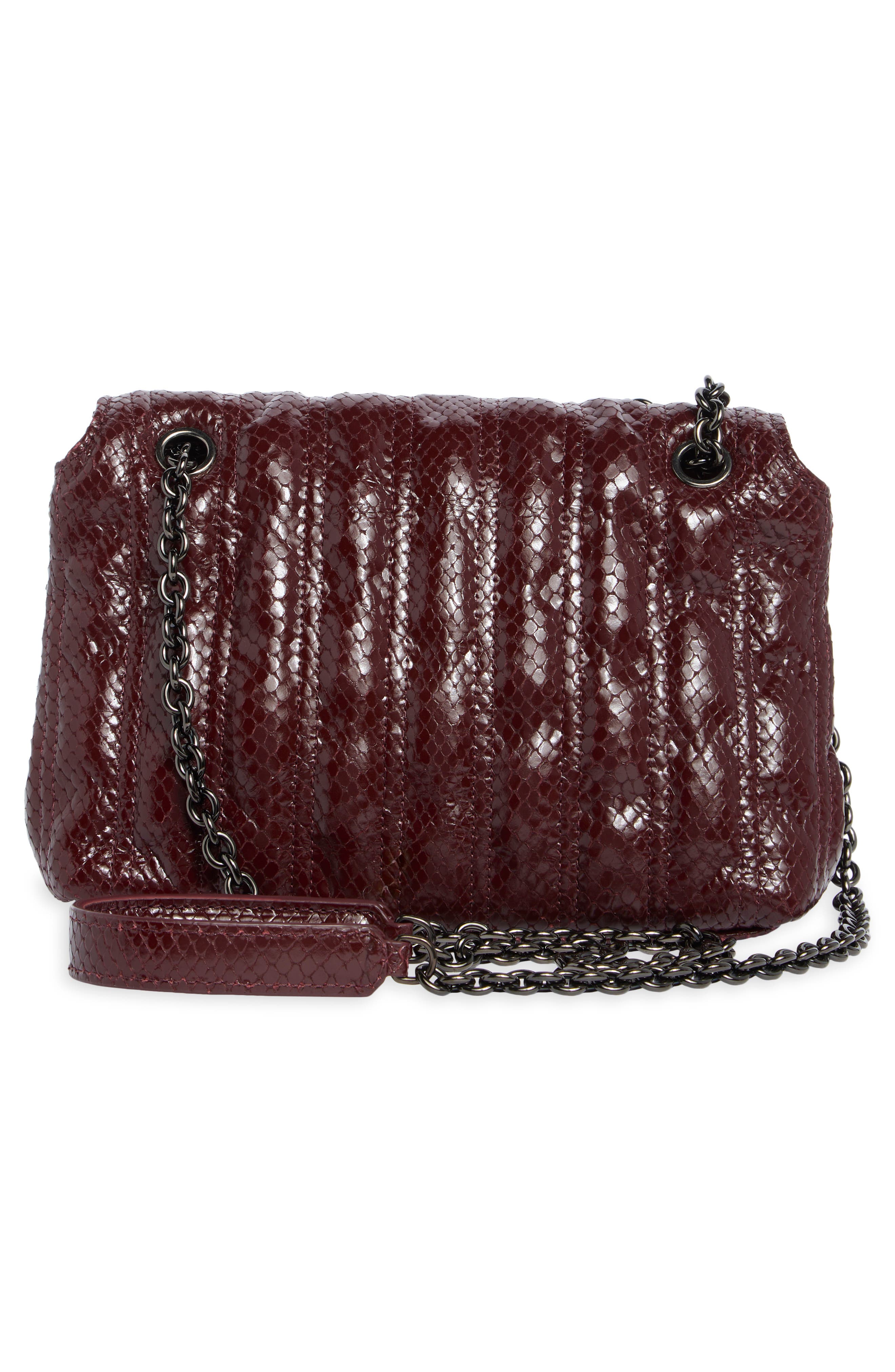 Brioche Snakeskin Embossed Leather Crossbody Bag, Alternate, color, BURGUNDY