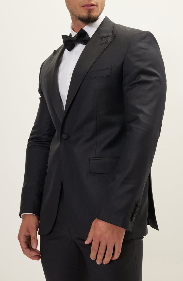 RON TOMSON Trim Fit Peak Lapel Wool & Silk Tuxedo, Alternate, color, Black