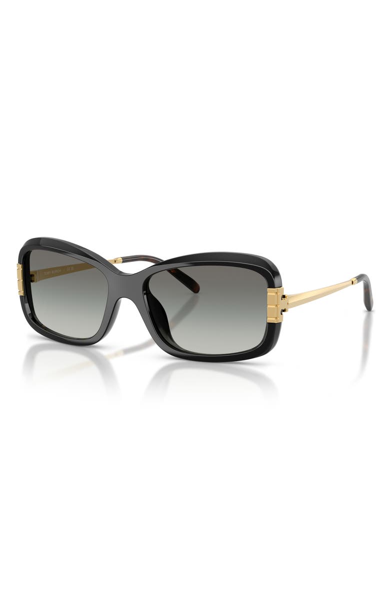 Tory Burch 56mm Rectangular Sunglasses, Alternate, color, Black / Grey Gradient