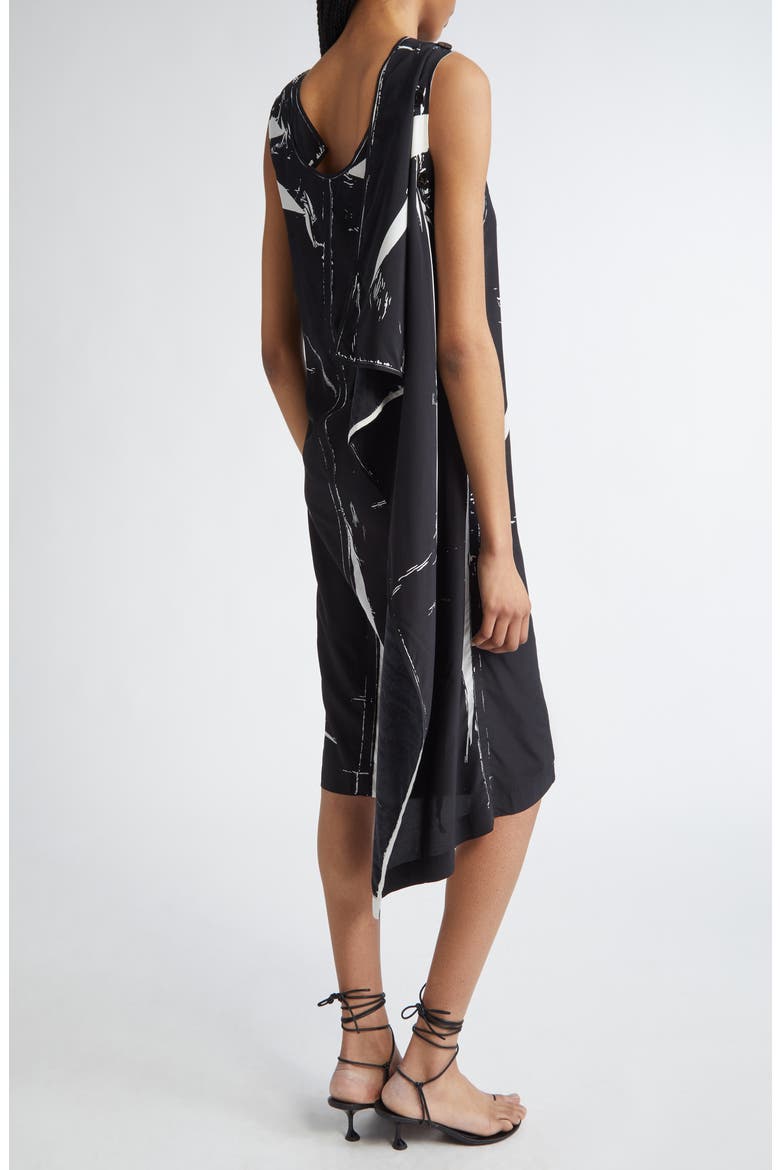 Ondine Garment Print Draped Dress, Alternate, color, BLACK