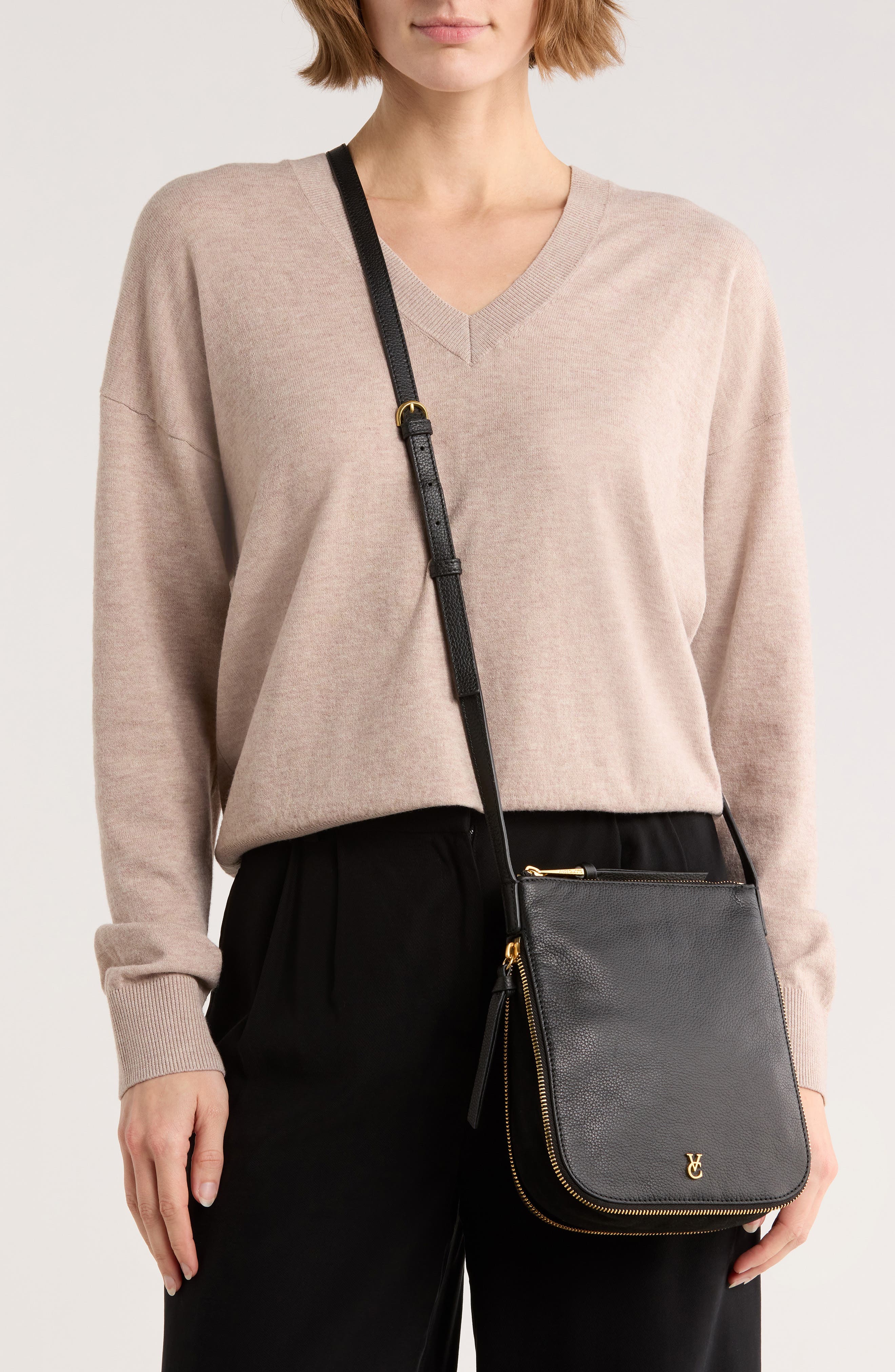 Vince Camuto Lorry Leather Crossbody Bag, Alternate, color, Black