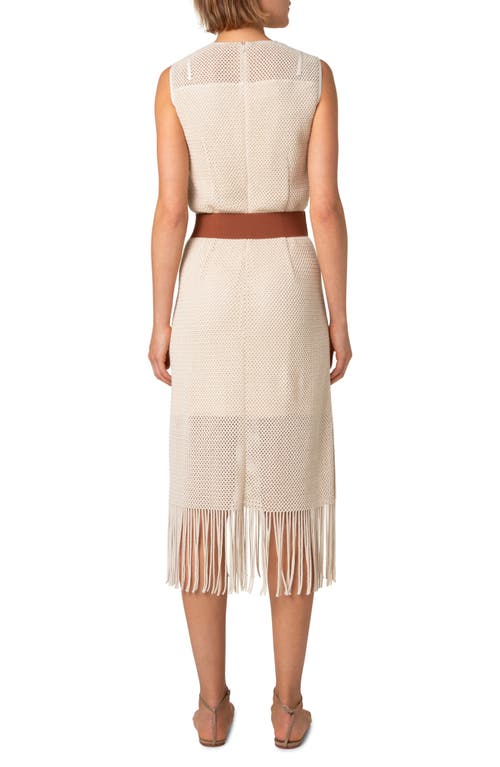 Akris Punto Fringe Cotton Blend Crochet Belted Dress In Cashew