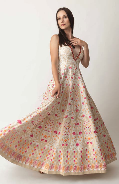 Selina Embroidered Silk Jacquard Gown
