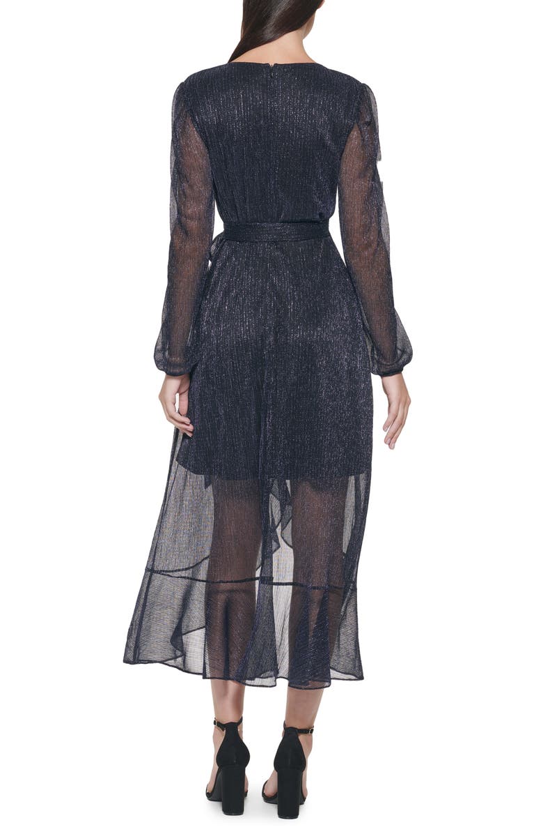 Kensie Long Sleeve Shimmer Knit Midi Dress, Alternate, color, Blue/Black
