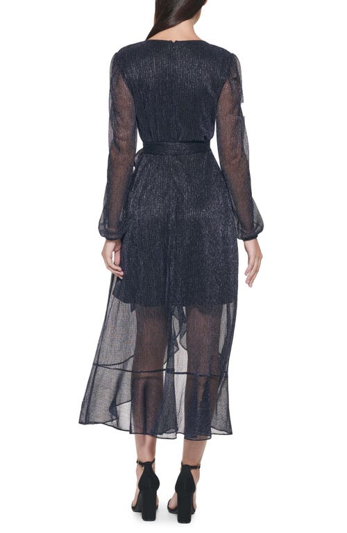 Kensie Long Sleeve Shimmer Knit Midi Dress In Black