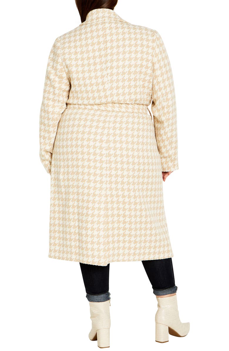 City Chic Julissa Houndstooth Belted Double Breasted Coat, Alternate, color, 