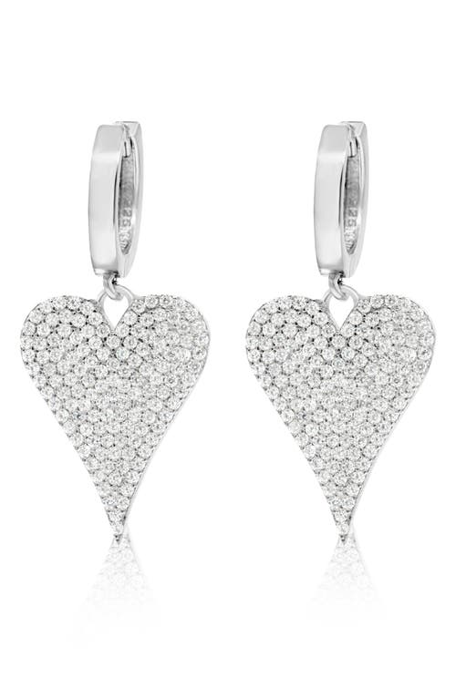 SHYMI Pavé Heart Drop Huggie Hoop Earrings in Silver 