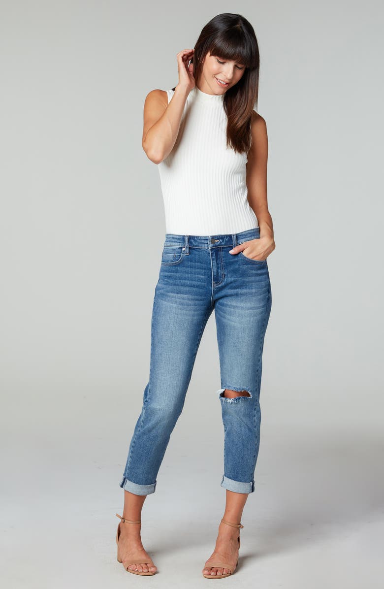 Liverpool Los Angeles Ripped Cuffed High Waist Girlfriend Jeans, Alternate, color, 