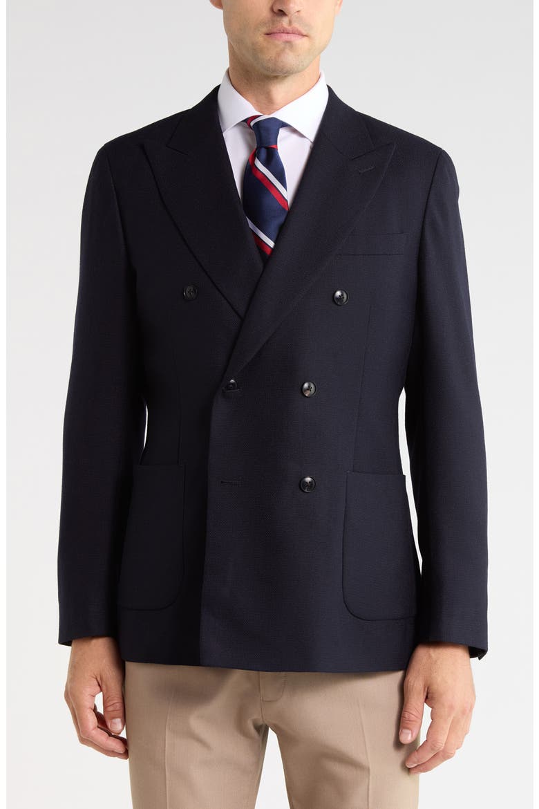 Oasis Double Breasted Wool Blend Sport Coat, Main, color, NAVY