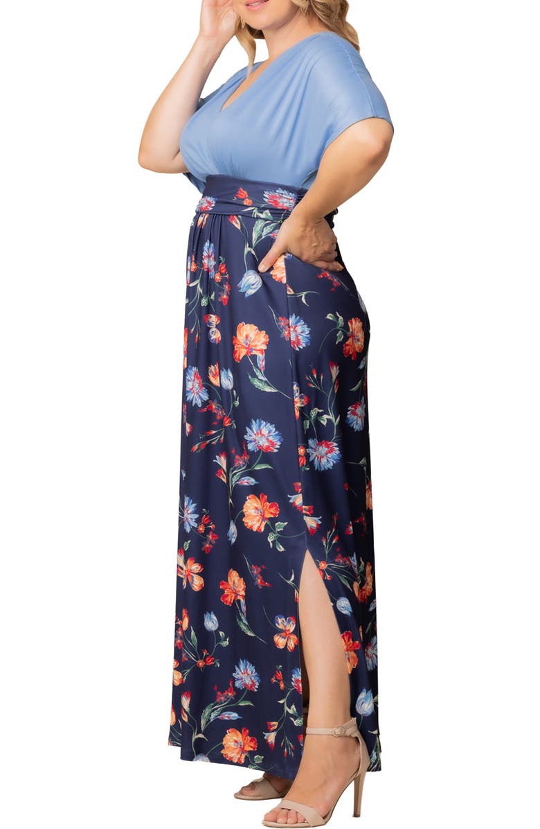 Kiyonna Havana Mixed Media Floral Maxi Dress, Alternate, color, Vibrant Navy Florals