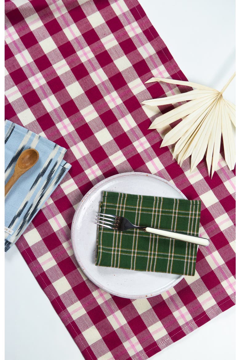 Handwoven Abigail Cranberry Plaid Cotton Table Runner, Alternate, color, Red