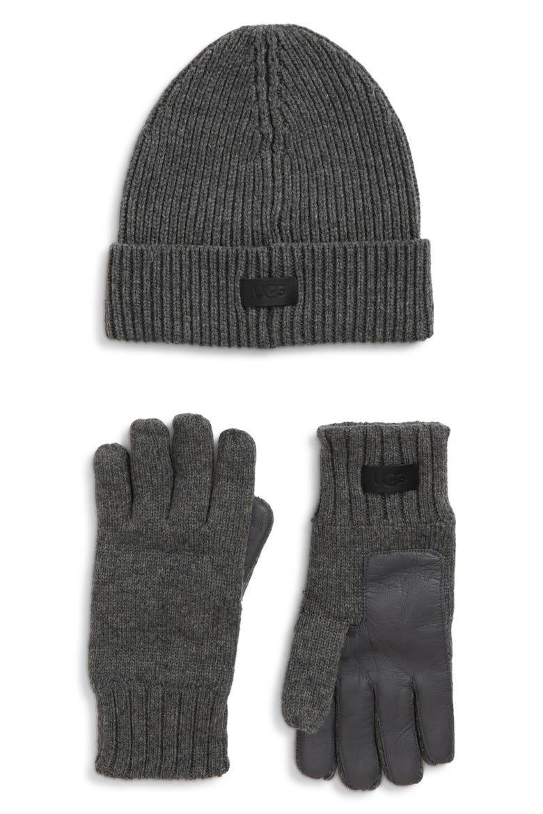 Knit Beanie & Gloves Set, Main, color, CHARCOAL