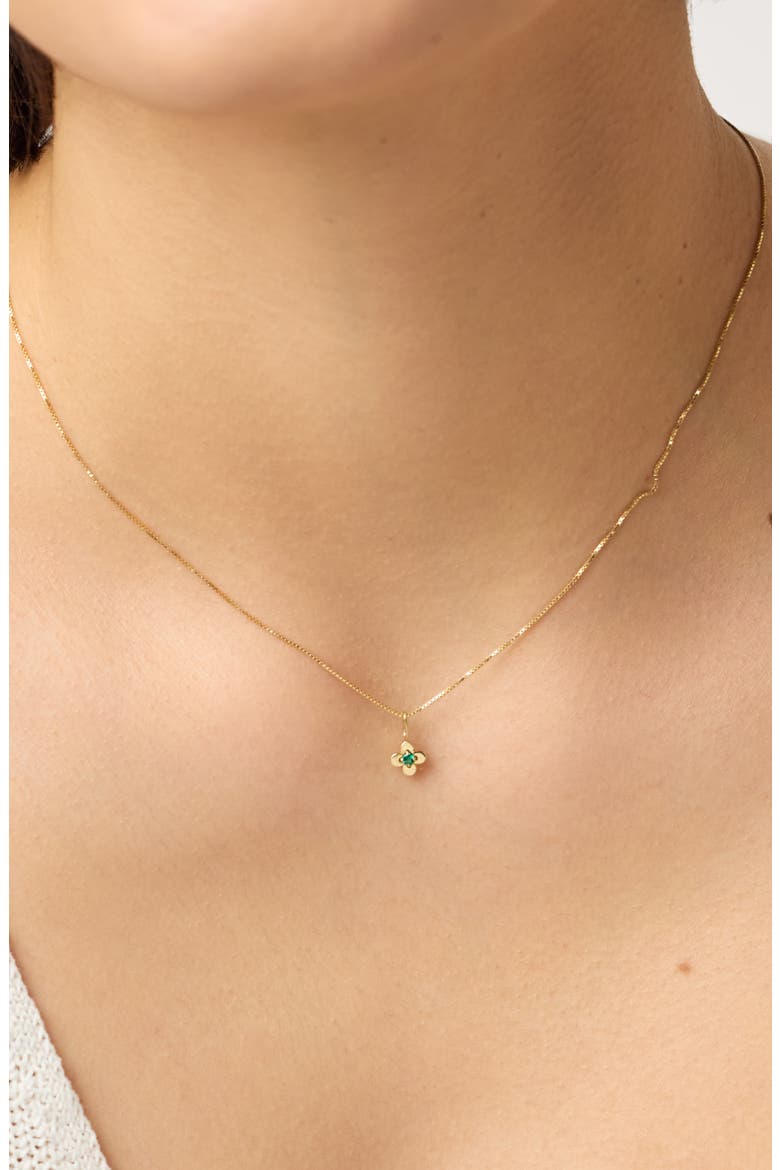 Solid Yellow Gold - Flower Charm Necklace, Alternate, color, Emerald