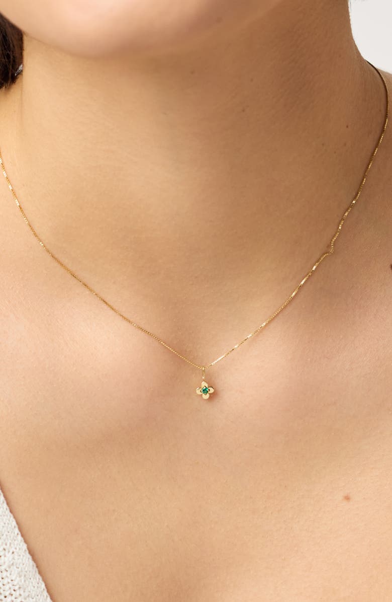 Ana Luisa Solid Yellow Gold - Flower Charm Necklace, Alternate, color, Emerald