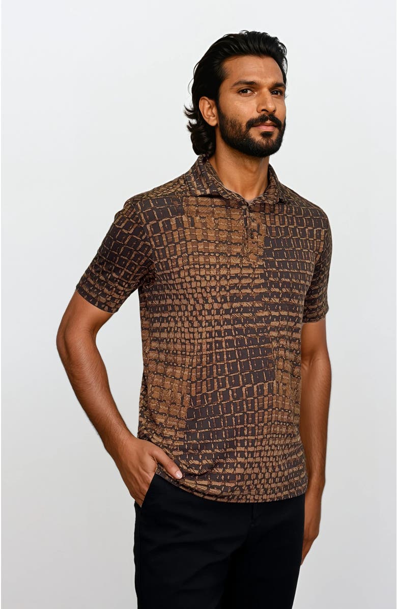 24sevenMen Wrinkle Resistant 3 Button Alligator Print Polo Shirt, Alternate, color, Brown Multi