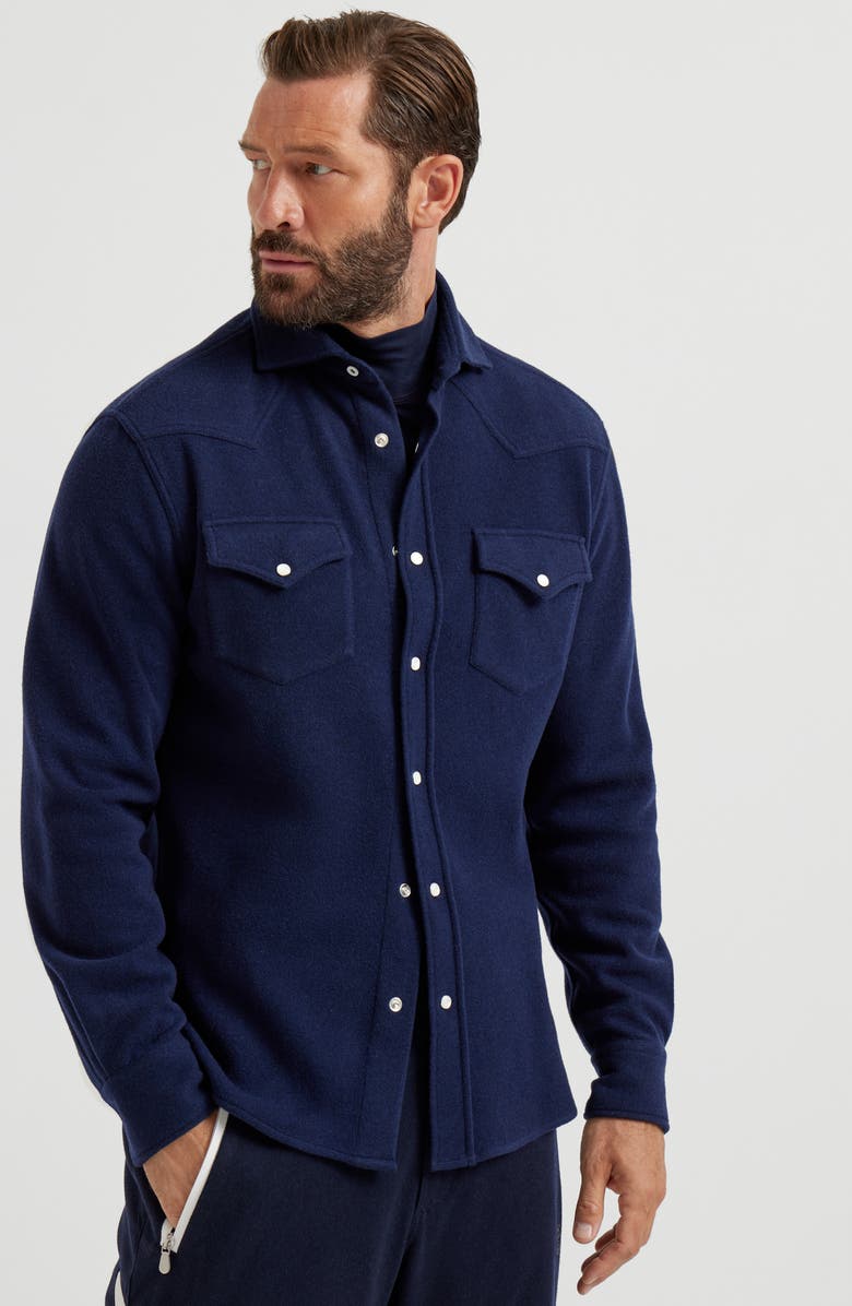 Brunello Cucinelli Shirt with snaps, Alternate, color, Navy Blue