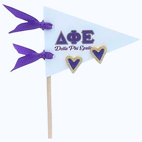 Delta Phi Epsilon Heart Stud Enamel Earrings on Sorority Pennant Flag