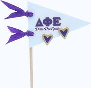 Color Shout Delta Phi Epsilon Heart Stud Enamel Earrings on Sorority Pennant Flag