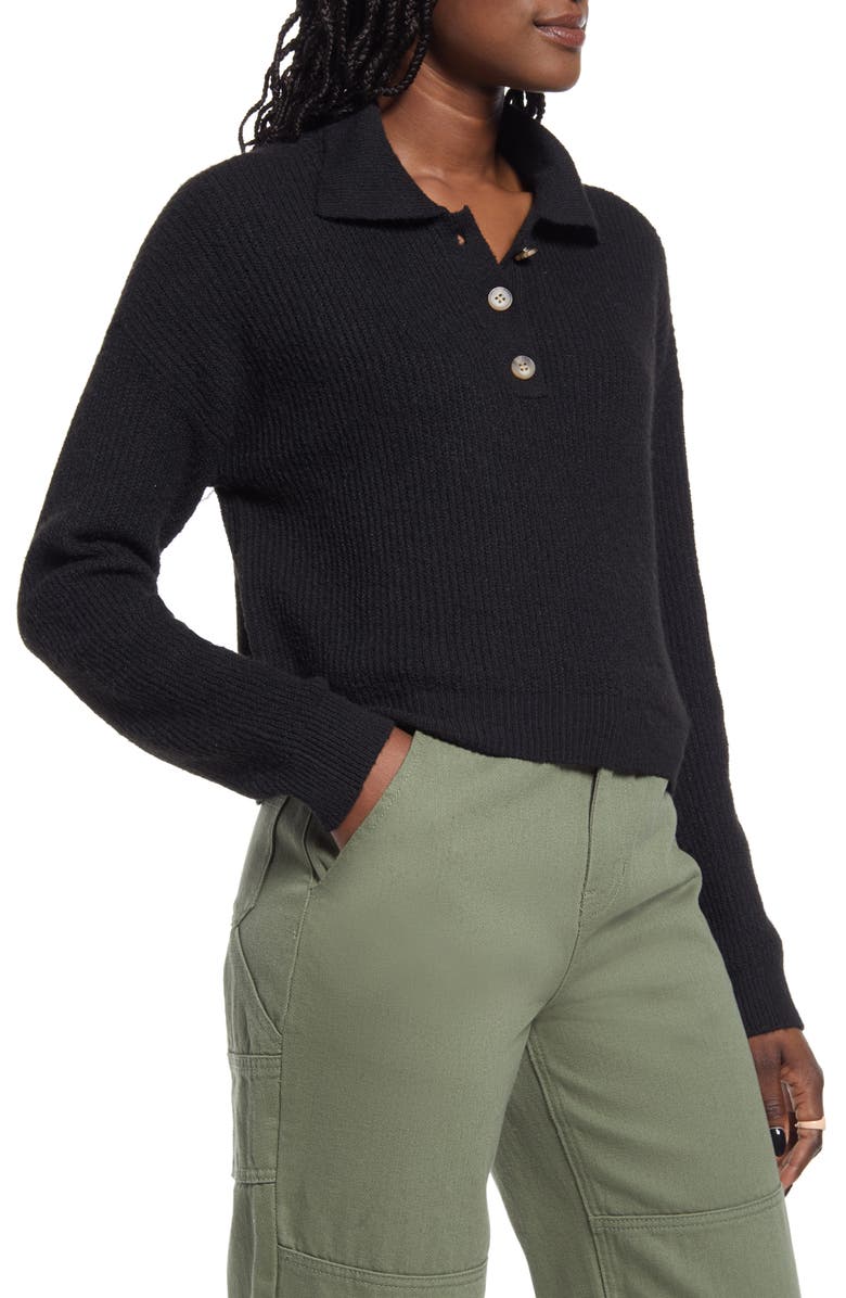 BP. Rib Long Sleeve Polo Sweater, Alternate, color,