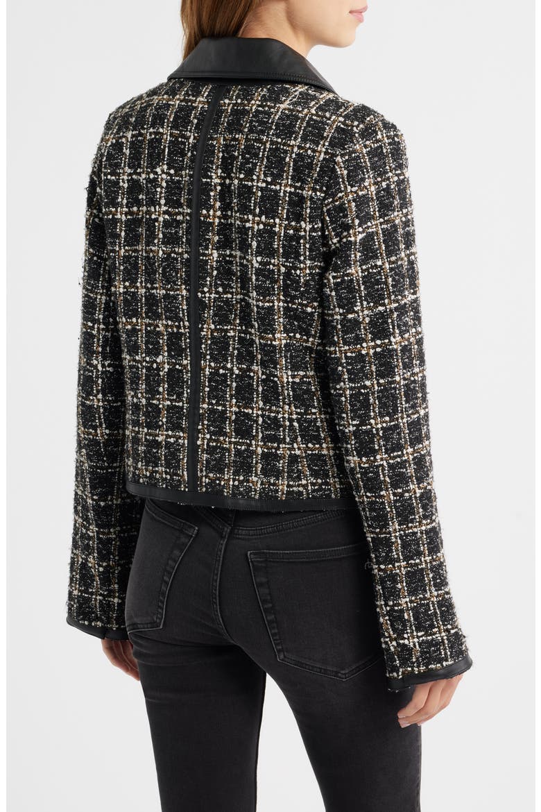 Eloise Faux Leather Trim Tweed Jacket, Alternate, color, BLACK PLAID