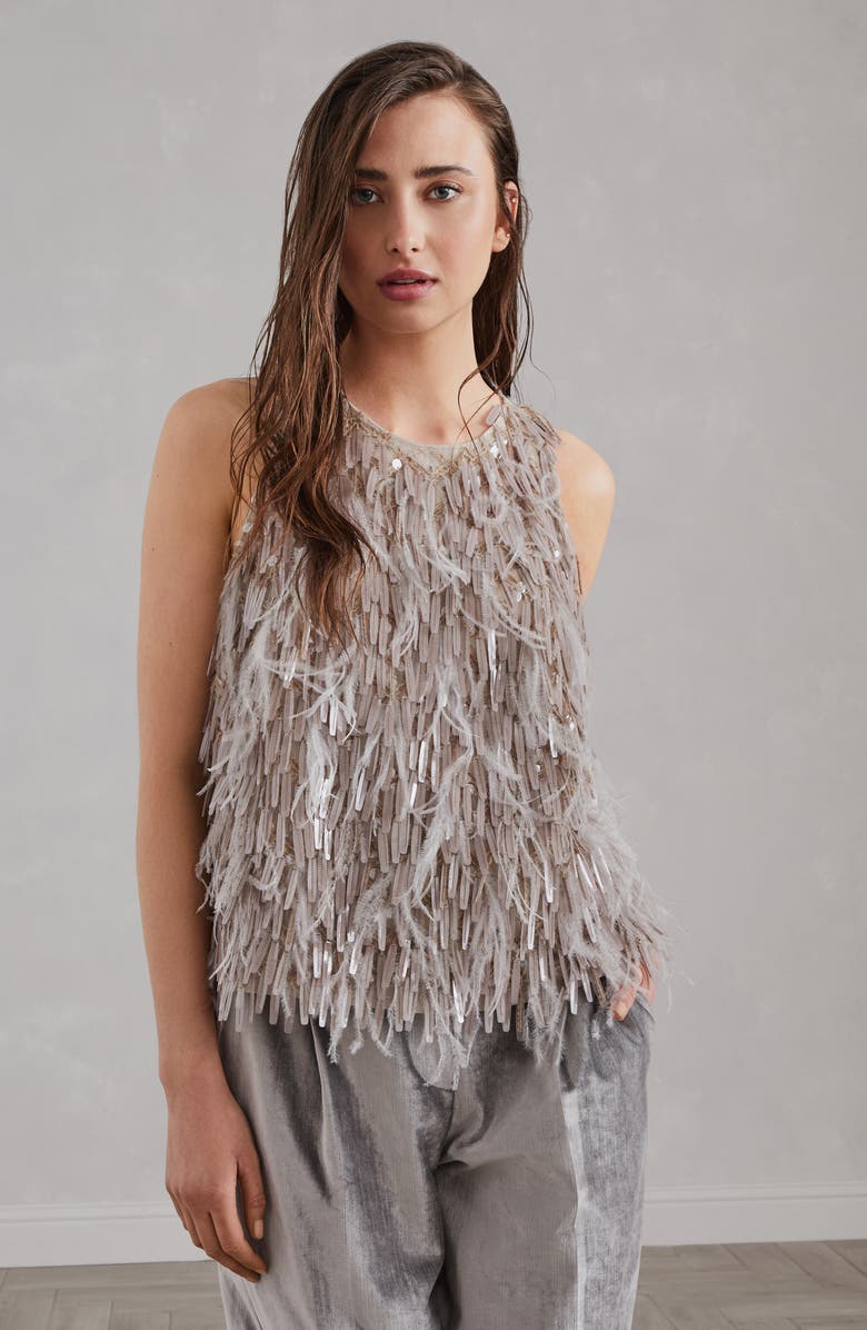 Brunello Cucinelli Dazzling Embroidery top, Alternate, color, 