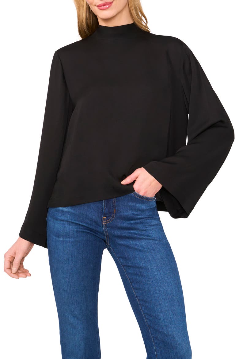 Flowy Long Sleeve Georgette Top, Main, color, RICH BLACK