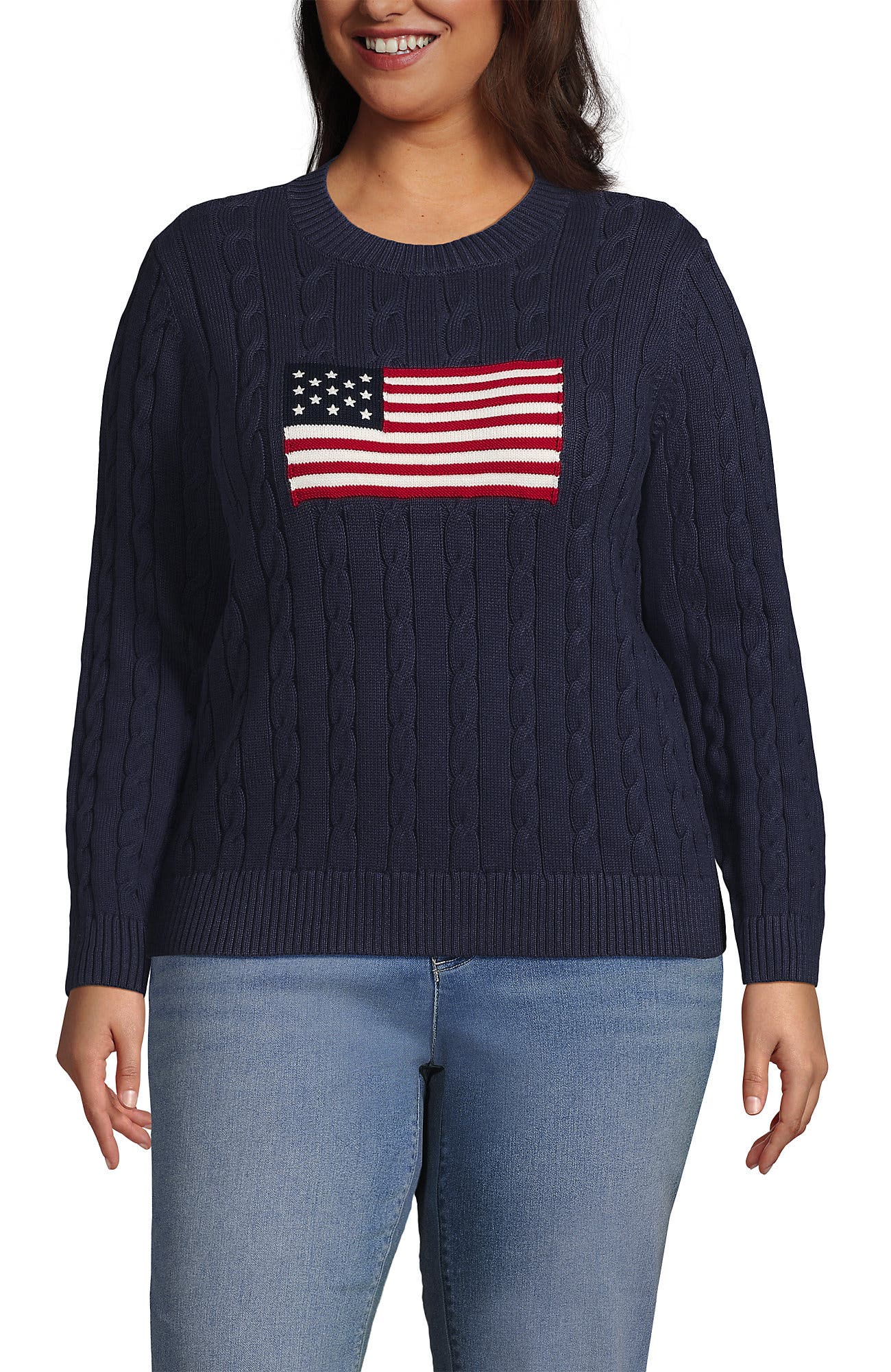 Plus Size American Flag Drifter Cable Sweater