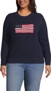Lands' End Plus Size American Flag Drifter Cable Sweater